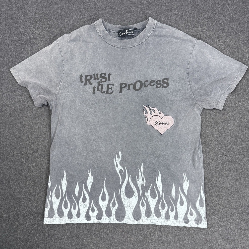 Couture Trust The Process Flame Graphic T Shirt Gray Streetwear Mens M